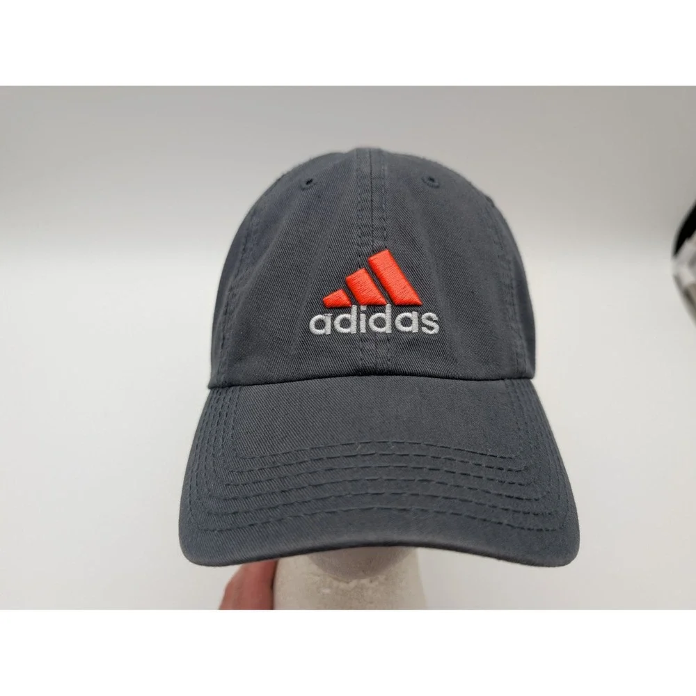 Adidas Climalite Baseball Hat Charcoal Gray Orange Logo Adjustable Strapback Cap